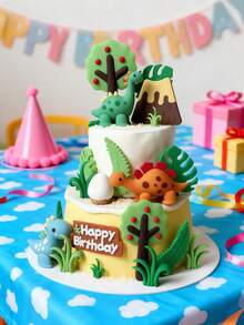 1pc Dinosaur Forest Fruit Tree Cake Topper, Birthday Party Decoration, Cake Insert, Suitable For Birthday Party Decoration