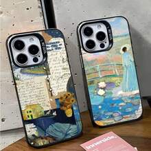 Custodia per telefono con dipinto ad olio retrò stile Van Gogh, compatibile con 16 Pro Max, 15, 14, 13, 12, 11, XR, XS, X, 7, 8 Plus, cover di lusso opaca con effetto laser, compatibile con modelli Galaxy S17, S17 Pro, S17 Pro Max