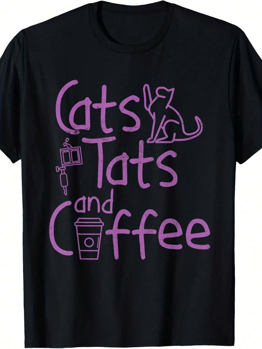 Funny Tattoo Shirt Cats Tats And Coffee Tattoo Shirt Gift T-Shirt - 款式12 - 查看 1