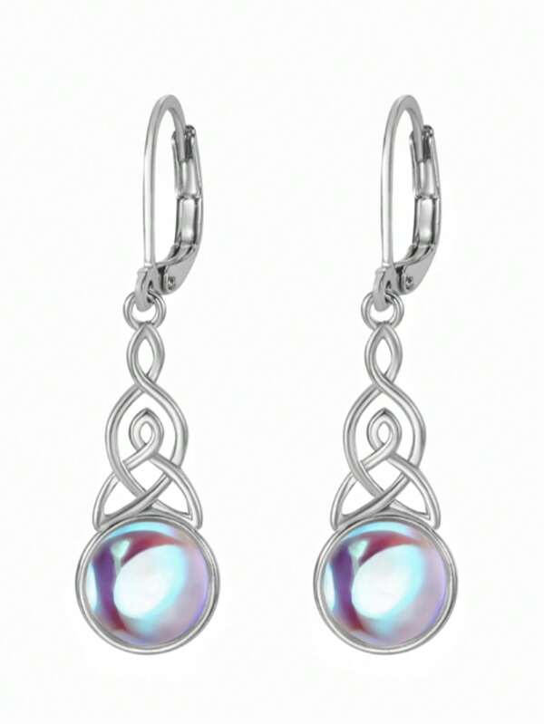 1 Pair Vintage Style Earrings With Dangling Moonstone Elements, Designed For Women, Suitable For Weddings And Parties