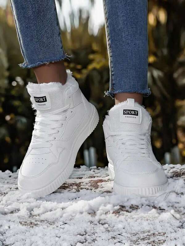 1 Pair Fashion Skate Shoe Design Women's Winter Snow Boots, Warm Lining High-Top Short Boots, Suitable For Teenagers Boys And Girls, Non-Slip Street Wear Walking Shoes, Unisex Size 36-45