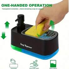 Hand And Dish Soap Dispenser Set For Kitchen, Dual Soap Dispenser With Sponge Holder, 3-In-1 Countertop Soap Pump Dispenser For Kitchen Sink, Useful Kitchen Gadgets Liquid Dispenser, Home Organizer - màu đen - Xem 5