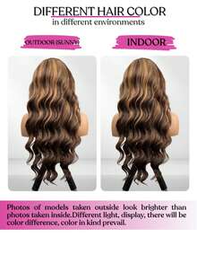 13x4 无胶蕾丝前假发，自然色，预先拔毛，带婴儿发，长款自然波浪高清蕾丝前假发，4/27 高光泽渐变棕色自然波浪假发，自然发际线，女士款式 - S4/27 - 查看 7