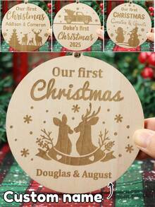 Decorações de Natal de madeira com nomes personalizados, enfeites de árvore de Natal personalizados, presentes de noivado para casais, Feliz Natal, decoração de Natal personalizada, primeiro Natal, presentes de Natal, Natal, padrões de rena/boneco de neve/árvore de Natal, decoração de casa, família, presentes de casamento, aniversário, festa de Natal - Estilo A - Ver 1