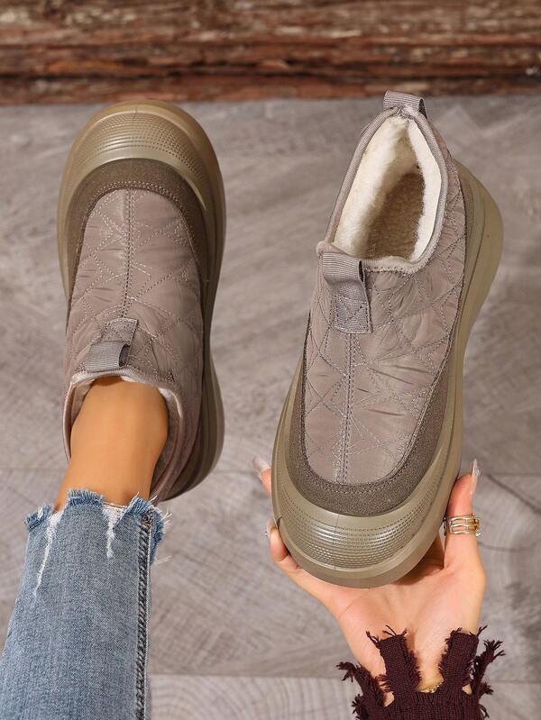 Women's Solid Color Snow Boots, Round Toe Outdoor Lace-Up Waterproof Mid-Calf Snow Shoes, Slip-On, Suitable For Autumn/Winter