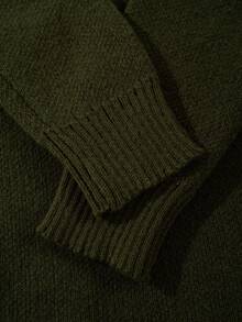 ANDREILEE Men's Casual Pullover Sweater, Streetwear Style, Solid Color, Long Sleeve, Round Neck, Loose Fit, Short Length, Lightweight, Polyester, Suitable For Spring, Autumn And Winter - Army Green - View 8