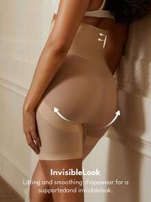 1件装女士高腰交叉收腹无缝塑形短裤，平坦小腹收腹紧身裤，塑身内衣 - 杏色 - 查看 11