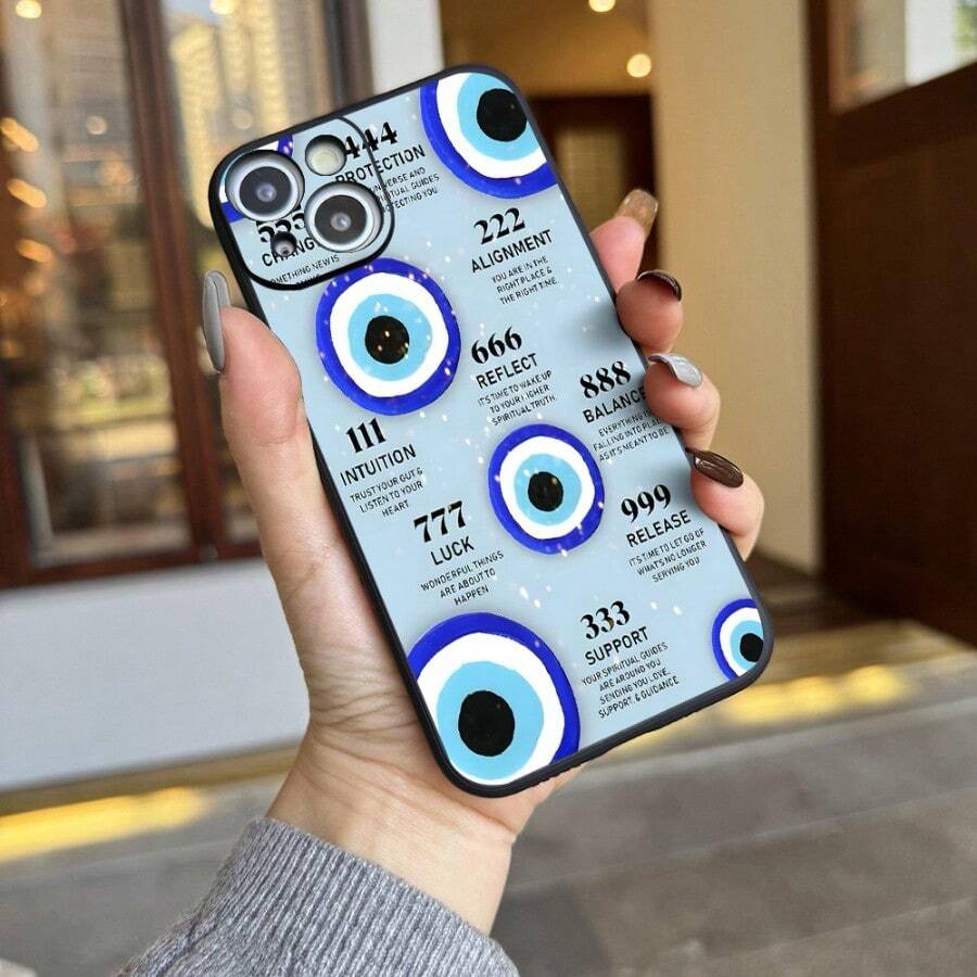 Evil Eye Spiritual Angel Numbers Aesthetic Phone Case For IPhone 16 11 15 14 13 12 Pro Max Plus Black Phone Case Birthday Spiritual Gift For Women Men Women Men - 黑色 - 查看 1