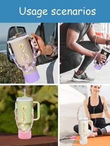 5 件/1 件硅胶保护套、防摔防刮硅胶套、防滑硅胶保护套、配套手工编织运动水壶带、心形自粘挂钩、花朵和 26 个字母吊坠标记、带肩带的瓶架、手工编织挂绳、硅胶支架、适合 8-40 盎司水瓶、耐用防撕裂、适合日常使用、家庭聚会、旅行和派对