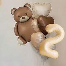 8pcs, 18-Inch Retro Colorful Heart Foil Balloons, Including Cute Brown Bear Balloons, With 32-Inch Caramel Number 1, 2, 3, 4, 5, 6, Suitable For Birthday, Mother's Day, Halloween, Christmas Party Decorations, Also For Home Room Decor, Kids Birthday Decor - Coffee Brown - View 12