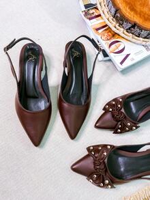 Slingback Open Heel Pumps With A Heel Below 3cm - Café-laço - View 10
