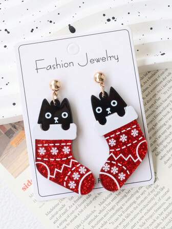 1 par de pendientes de orejas de gato de doble capa de acrílico, brillantes, lindos y únicos, adecuados para Navidad, fiesta de vacaciones, regalo