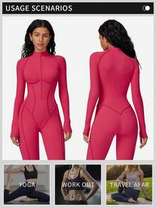 MFVIM Women's Long Sleeve Jumpsuit, Half Zip Design, Tight Fit Sexy Activewear, High Intensity Workout Yoga Outfit