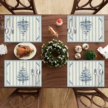 1/4/6/8/12 Stücke bunte Weihnachtsbaum Muster Leinen Tischsets, waschbare bedruckte Tischmatten, Oberflächenschutzmatten, Innen- und Außenbereich Tischsets, geeignet für Feierlichkeiten, Küche & Esszimmer - Verschiedenfarbig - Übersicht 3