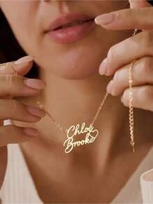 1pc Customized Gold, Silver, Rose Gold Double Heart Pendant Necklace, Romantic Couple Jewelry, Best Gift For Her On Thanksgiving, Christmas - Multicolor - View 2