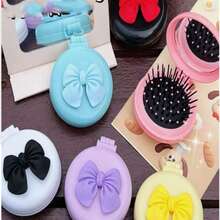 女士马卡龙气垫梳套装，含镜子，可爱迷你梳子和镜子，便携式按摩梳，美发梳，梳子，美发工具，美发产品和配件，美容旅行必备品，包含便携式圆形气垫按摩梳和女士口袋折叠镜 - 彩色 - 查看 4