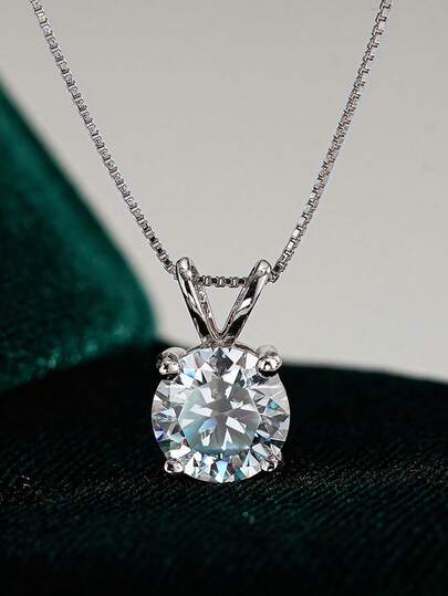 1pc 1ct-2ct Exquisite Classic Four-Prong Moissanite Necklace, S925 Sterling Silver, Engagement Gift For Her, Best Friend Birthday Present