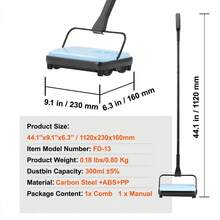 Carpet Sweeper, 7.87 In Sweeping Paths, Floor Sweeper Manual Non Electric, 300 Ml Dustbin Capacity With Comb For Home Office Rugs Hardwood Surfaces Wood Floors Laminate, Cleans Dust Pet Hair - 藍色 - 查看 6