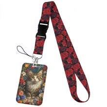 CX Lovely Kitten Manga Card Holder Badge Holder ID Card Lanyards Cell Phone Rope Key Lanyard Neck Straps Keychain Cats01 Bag Charms Car Accessories Teacher Friend Sister Gift Ideas
