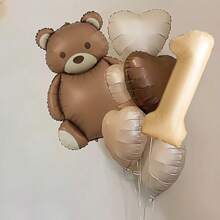 8pcs, 18-Inch Retro Colorful Heart Foil Balloons, Including Cute Brown Bear Balloons, With 32-Inch Caramel Number 1, 2, 3, 4, 5, 6, Suitable For Birthday, Mother's Day, Halloween, Christmas Party Decorations, Also For Home Room Decor, Kids Birthday Decor - Coffee Brown - View 14