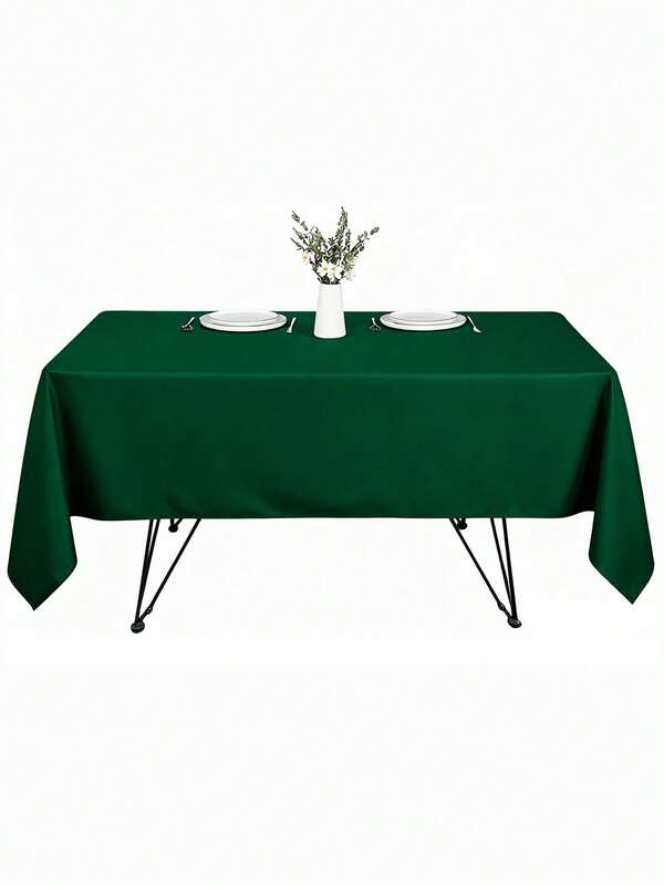 1 قطعة مفرش طاولة أخضر داكن ثابت، مفرش طاولة مستطيل من البوليستر مقاوم للبقع والتجعد وقابل للغسيل، مفرش طاولة زخرفي مناسب للطاولة الطعام وحفلات البوفيه والأعياد