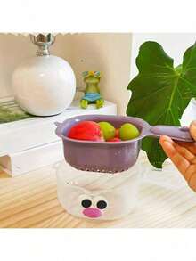 1 pieza Colador y escurridor con forma de pico de pato 2 en 1 - Sistema de drenaje de frutas y verduras de doble capa, de plástico, con mango ergonómico, fácil de limpiar