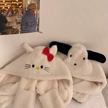 Sanrio Saneio ha autorizado el conjunto de 3 piezas de Guantes KT, Gorro y Bufanda Hello Kitty, que incluye un gorro esponjoso, un cuello cálido de invierno y guantes cálidos de invierno, un conjunto de bufanda de invierno de 3 en 1 para mujer. Artículo cálido y lindo con un gorro conectado. Regalo perfecto de Halloween para amigos y mejores amigas, regalo de Navidad, Año Nuevo y cumpleaños.