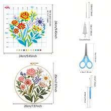 1 Set Floral Cross Stitch Kit, DIY Embroidery Materials, Multiple Options (Pink Floral, Rose & Lily, Purple Bouquet), Includes Embroidery Hoop, Scissors, Threader, 11CT Fabric, Needles, Home Decor Creative Gift