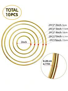 10/15 piezas Anillos metálicos de 2/3/4 pulgadas en dorado y plateado para manualidades, aros florales para macramé, aros para atrapasueños, suministros DIY para macramé y atrapasueños - Dorado - Ver 21