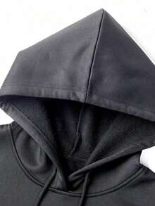 SU ER Men's Casual Chinese Character Print Hooded Sweatshirt With Pocket, Autumn/Winter - 深灰色 - 查看 5