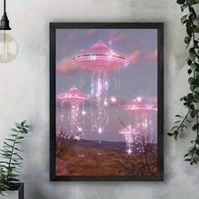 Tranh treo tường hình UFO pha lê màu hồng mộng mơ - Trang trí lung linh huyền ảo, Nghệ thuật thẩm mỹ màu hồng, Nghệ thuật lấp lánh - Nhiều màu - Xem 6