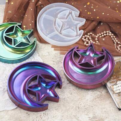 1 pieza Molde de silicona con forma de estrella y luna, molde de decoración de pastel con dibujos de luna y estrella, molde DIY para decorar pasteles, chocolate, galletas, bandejas de joyería, velas, jabón, adecuado para fiestas, cumpleaños, baby shower, bodas, colores y estilos surtidos