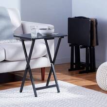 Portable TV Dinner 4 - Pack Rectangular Folding Tray Table With Storage Rack, Black, 15x 19x 26 - 黑色+4件裝 - 查看 9