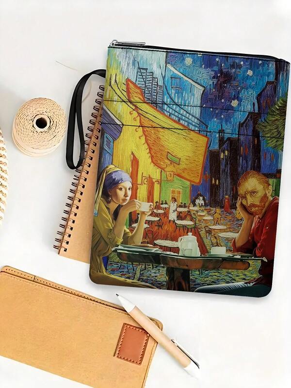 1 pièce Couverture de livre avec thème du Café de Van Gogh avec fermeture éclair, protecteur de livre de poche, jaquette de livre de poche, couverture de livre, étui de livre, sac de livre imprimé avec poche avant, sac de rangement multifonction lavable pour livre, convient aux étudiants, enseignants, amateurs de livres, passionnés de la Bible