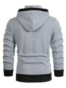 Men's Zip-Up Hoodie With Color Blocking, Thermal Lined For Autumn/Winter - Light Grey - View 2