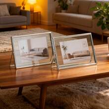 Eleganter silberner transparenter schwebender Glasmetall-Fotorahmen, 6/7/8/10 Zoll Trockenblumen-Fotohalter, hochwertige Wohndekoration - Silber - Übersicht 7