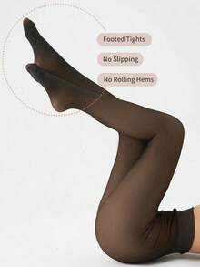 Fleece Lined Thermal Tights For Women, Ideal For Winter, Sime-Sheer Warm Leggings With A Variety Of Colors, Thick High-Waist & High-Stretch Warm Pantyhose, Soft Comfort Breathable For Skirts, Boots & Heels - 黑色半透明皮膚 - 查看 5