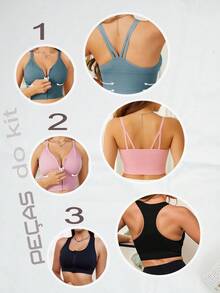 Kit Of Up To 3 Women's Sports Tops For Yoga, Workout, Removable Padding, Gym, Running, Cropped Top, Bra, Sporty Everyday Wear - Nhiều màu - Xem 2