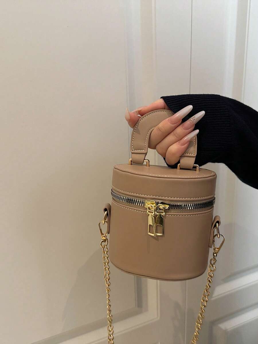 Borsa da trucco in bordeaux di alta qualità, nuova e di nicchia per donna, mini borsa per rossetti, borsa a tracolla - Cachi - Visualizzare 1