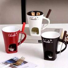 Olla de cerámica para derretir chocolate, dispositivo de calentamiento de queso, set de olla caliente de chocolate, taza de olla caliente de helado, taza de café, olla de cerámica desmontable para derretir chocolate, dispositivo de calentamiento de olla caliente de queso, tetera de olla caliente - Multicolor - Ver 2