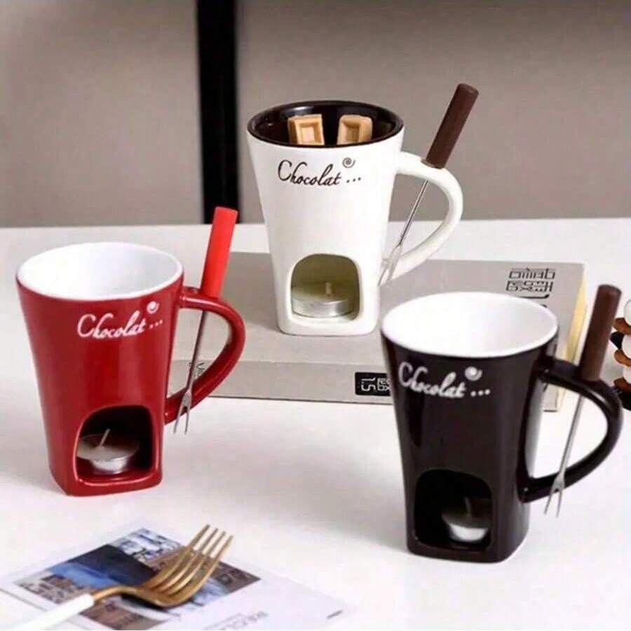 Olla de cerámica para derretir chocolate, dispositivo de calentamiento de queso, set de olla caliente de chocolate, taza de olla caliente de helado, taza de café, olla de cerámica desmontable para derretir chocolate, dispositivo de calentamiento de olla caliente de queso, tetera de olla caliente