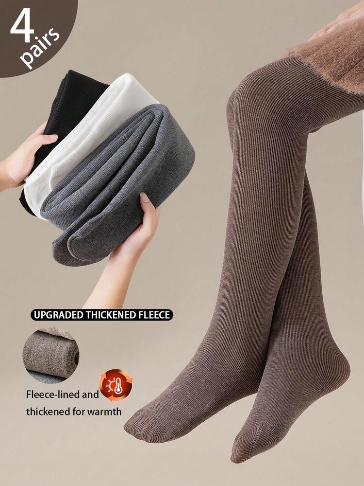 儿童双层加厚保暖纯色连裤袜，保暖弹力，适合冬季外穿 - 白色 - 查看 8