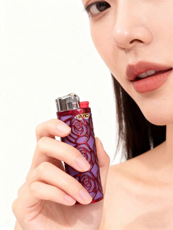1pc Cut Out Rose Design For BIC J6 Lighter, (Only Suitable For BIC J6) Metal Lighter Holder, Lighter Case Cover, Lighter Accessories, Smoking Accessories