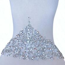 Accesorios de novia hechos a mano con diamantes de imitacion cinturon de vidrio cinturon de vidrio cinturon de boda accesorio de cintura para bricolaje blanco - blanco - Ver 1