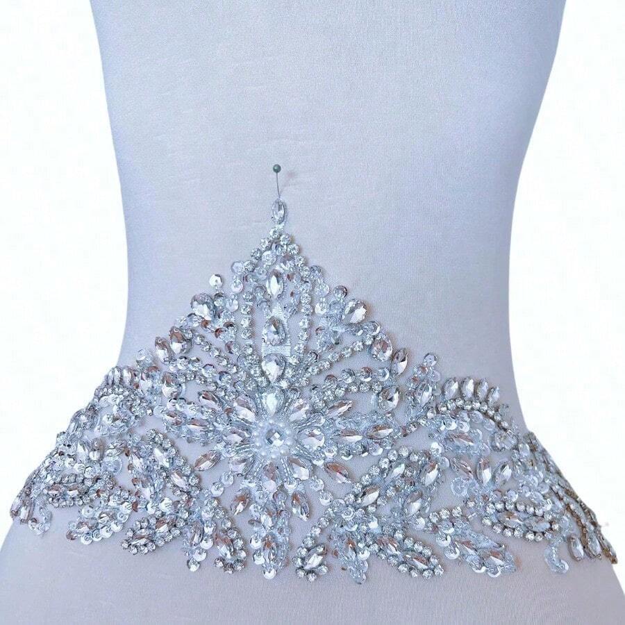 Accesorios de novia hechos a mano con diamantes de imitacion cinturon de vidrio cinturon de vidrio cinturon de boda accesorio de cintura para bricolaje blanco - blanco - Ver 1