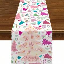 Ein Set aus Leinen-Tischläufer mit Weihnachtsthema, mit Mustern wie rotem Weihnachtsmann, Rentier-Design, Schneeflocken-Dekoration und strapazierfähiger rechteckiger Polyester-Tischdecke für Weihnachtsdekoration. Geeignet für ländliche Feiertagsdekoration, in verschiedenen Größen erhältlich, passend für Esstische - Verschiedenfarbig - Übersicht 20