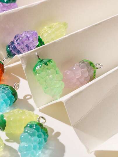 15pcs Resin 3D Cute Grape Pendant DIY Bracelet Necklace Accessories, Minimalist Versatile Fruit Charm, Suitable For Girls, Multi-Color Options
