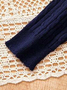 Girls Corgi Dog Embroidery Sweater Dress, Casual Elegant British Style Long Sleeve Collared Short Knitted Dress For Tween Girl, Spring Autumn Winter - Navy Blue - View 7