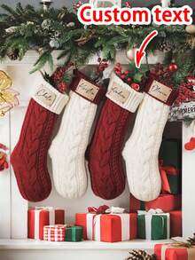 Calcetines navideños personalizados, calcetines navideños con huella de mascota personalizados, calcetines navideños familiares de punto con parche de cuero, calcetines con huella de perro, calcetín de gato, regalo de Navidad, decoraciones navideñas - Multicolor - Ver 1