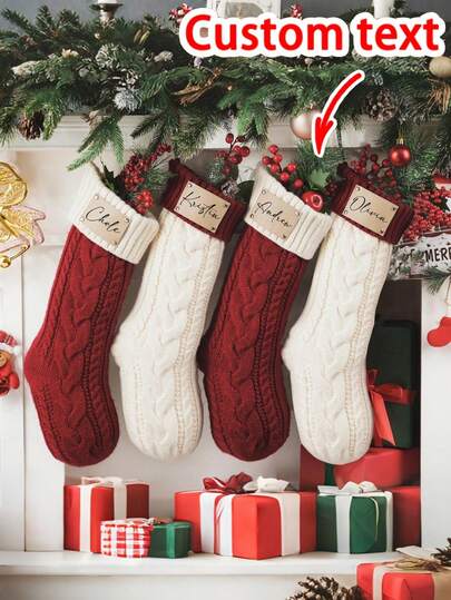 Personalized Christmas Stockings, Personalized Pet Paw Stockings, Leather Patch Knitted Family Christmas Stockings, Dog Paw Stockings, Cat Stocking,Christmas Gift, Holiday Decors